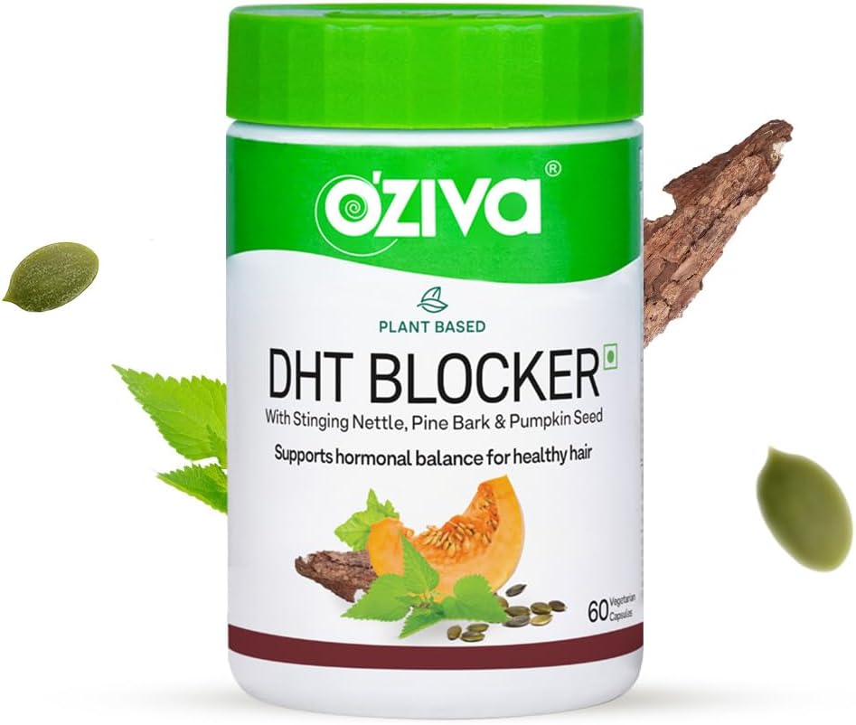 OZIVA 플랜트 기반 DHT 차단제 캡슐| 60 개 | 스팅 Nettle, Beta Sitosterol, Pumpkin Seed, Pine Bark for Hairfall Control & Follicle Stimulation (60 개)
