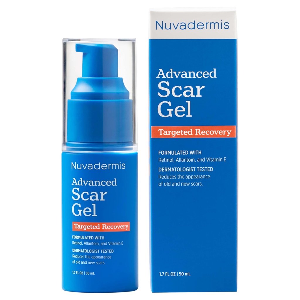 NUVADERMIS 실리콘 스카프 젤 - 1.7 Fl Oz, 투명한 젤 - 외과 흉터를위한 Retinol & 비타민 E 공식 - C-Section, Tummy Tuck & Keloid Care