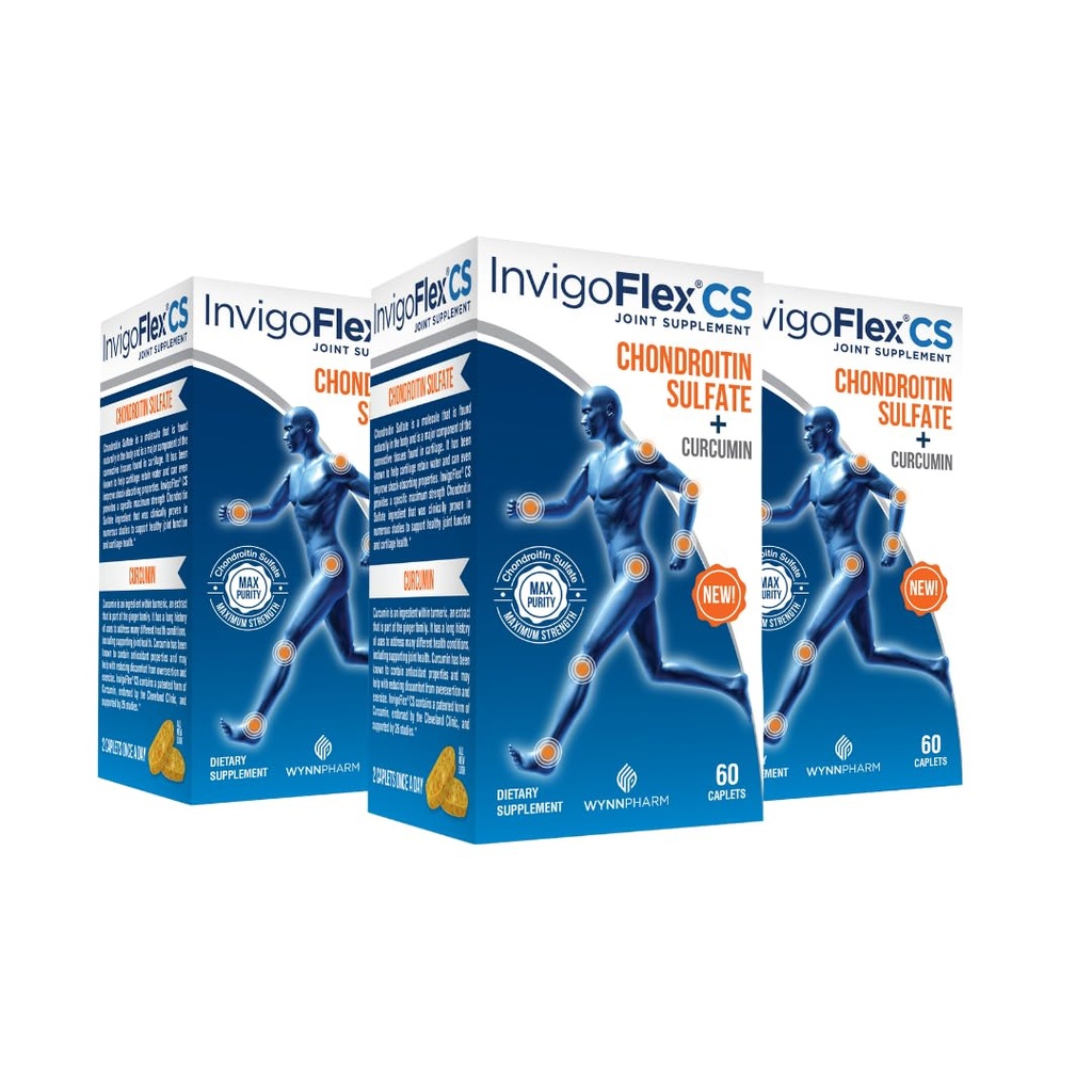 INVIGOFLEX Chondroitin Sulfate with Turmeric Curcumin Non GMO for Knee, Hand, Back & Hip Premium Joint Supplement CS - 3 팩