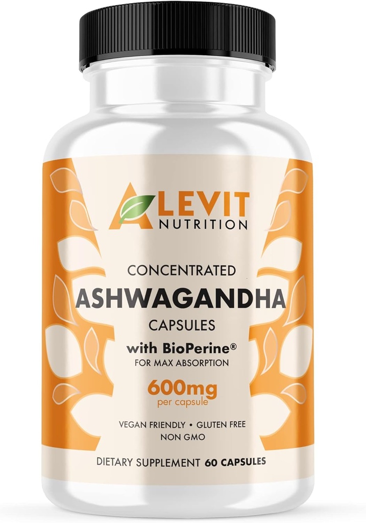 유기 Ashwagandha 600mg - 60 카운트 (2 개월 공급) - Vegan - 향상된 흡수를위한 BioPerine - 스트레스, 무드 및 웰빙 지원