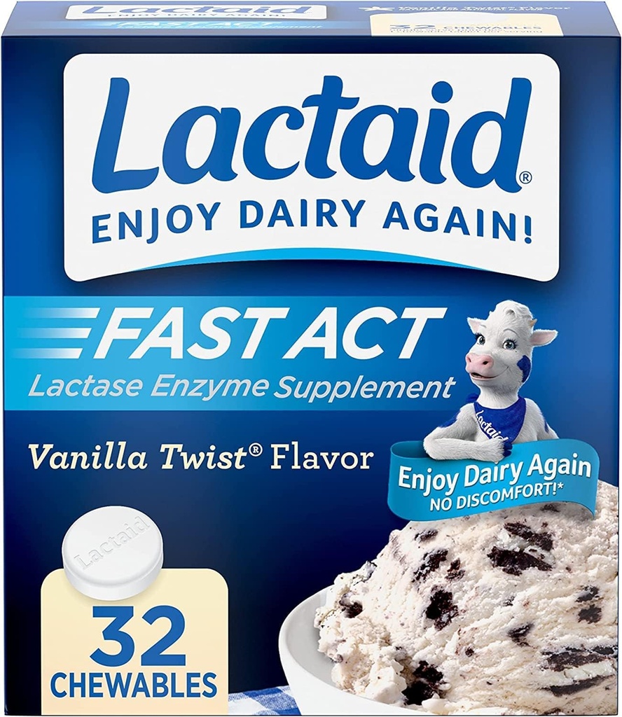 LACTAID 빠른 행동 Chewables 바닐라 트위스트 32 정제 (팩의 3)
