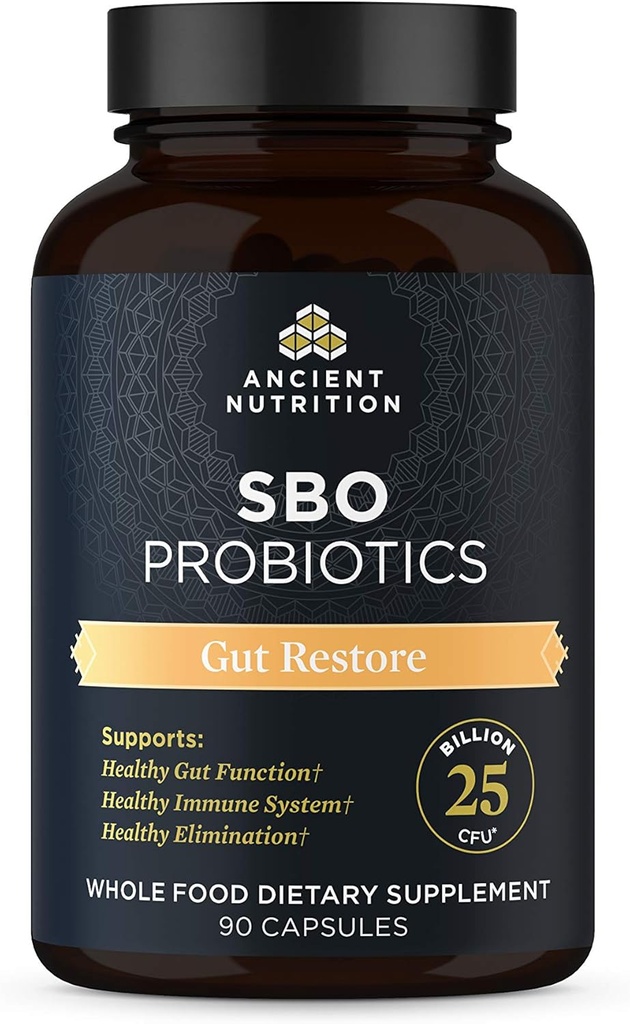 고대 영양 Probiotics, SBO Probiotics Gut Restore 90 Ct, Gut Health, Digestive 및 면역 지원, 글루텐 무료, Superfoods Blend, 25 Billion CFUs* Per 서빙, 90 캡슐