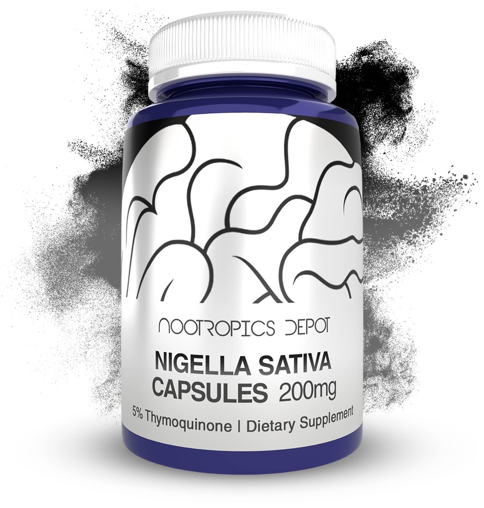 Nootropics Depot Nigella Sativa Extract Capsules | 200mg | 60 Count | 최소 5% Thymoquinone Content | Black Seed Oil Extract | 지원 메모리, 라이브, 두뇌, 면역 기능