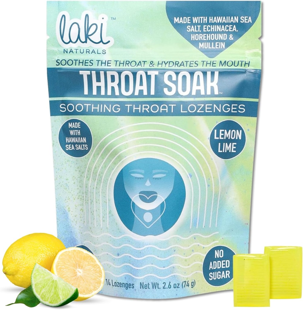 Laki Naturals Throat Soak Herbal Throat Lozenges (14 Ct) - Hawaiian Sea Salt Sore Throat & Dry Mouth Soothing Drops - Vegan, Non-GMO, Sugar-Free & Gluten-Free Sweet 및 Salty Herbal Candies의 허브 캔디