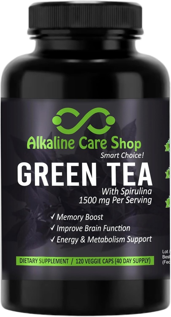 알칼리 관리 - Spirulina 추출물 1500mg를 가진 녹차 - Spirulina를 가진 높은 흡수 매우 유력한 녹차 보충교재 - 에너지 & 대사 지원 캡슐을 위한 녹차 - 120의 캡슐