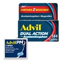 Acetaminophen와 Ibuprofen (2 복용량 동등한)를 가진 Advil 이중 활동 8 시간 고통 구호를 위해, 입히는 144 Ct 모자를 씌우고 2 Ct. Advil PM의 표본