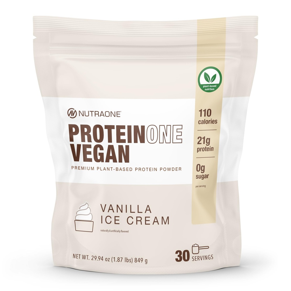NutraOne ProteinOne Vegan 식물 기반 단백질 분말 Vegan Protein Powder, Dairy-Free, Pea 및 쌀 단백질 (Vanilla Ice Cream)