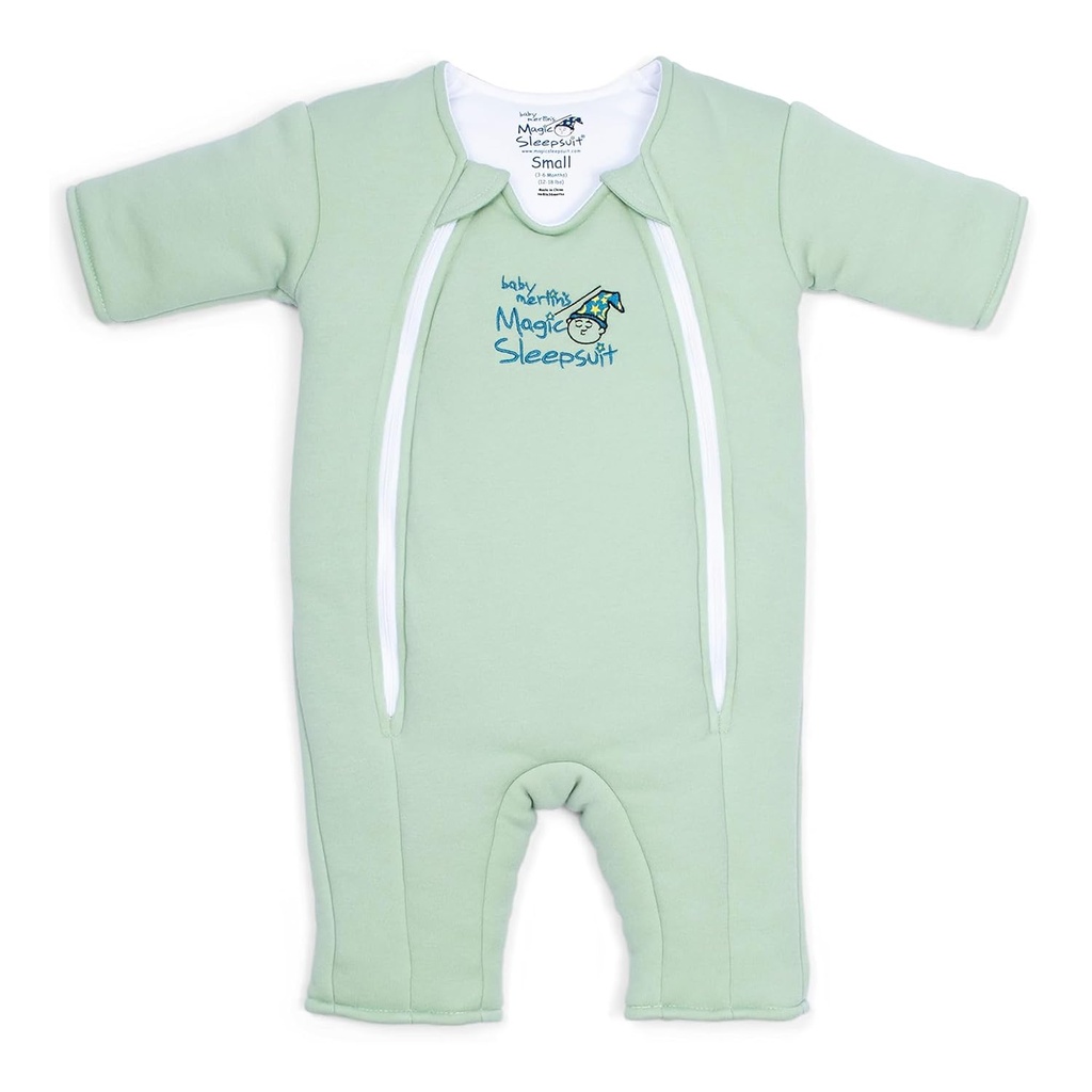 마술 Sleepsuit 아기 Merlin의 면 아기 Swaddle Transition 제품 - 연약한과 Cozy 디자인, 쉬운 기저귀 변화를 위한 두 배 지퍼는, 안전한 잠을 승진시킵니다, 3-6 달 - Sage 녹색 - 큰 18-21lbs
