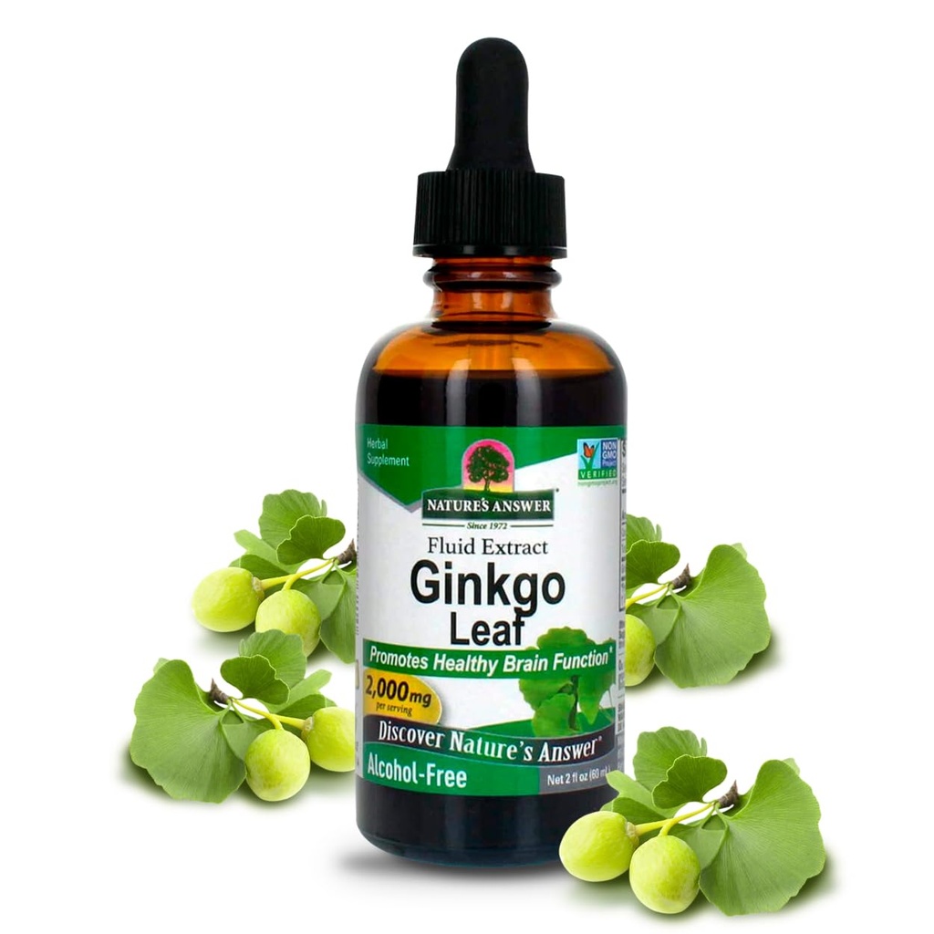 Nature 's Answer Alcohol Free Ginkgo Biloba Leaf Extract, 2 Ounce, 2 Count | 건강한 두뇌 지원 | Cognitive Function 향상 | Mental Clarity | Natural Focus Aid