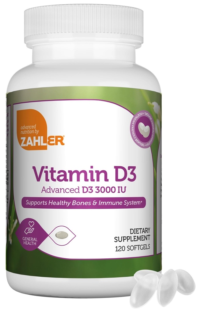 Zahler - 고급 비타민 D3 3000 IU Softgels (120 조사) Immune 지원, 뼈, 치아 및 근육 건강 - 성인을위한 매일 D3 비타민 보충 - 쉬운 삼키기.