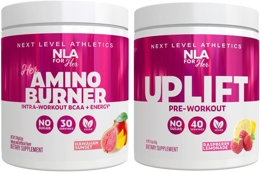 NLA for Her Pre/Intra Workout Stack (Her Thermogenic Amino Hawaiian Sunset 과 Uplift Pre Workout Raspberry Lemonade 포함)