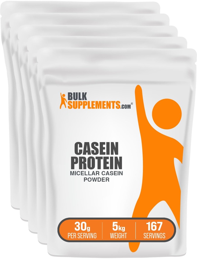 BulkSupplements.com Casein Protein Powder - Micellar Casein Powder, 느린 Digesting Protein - Unflavored & Gluten 무료, 서빙 당 30g, 1kg (2.2 파운드) (팩 5)
