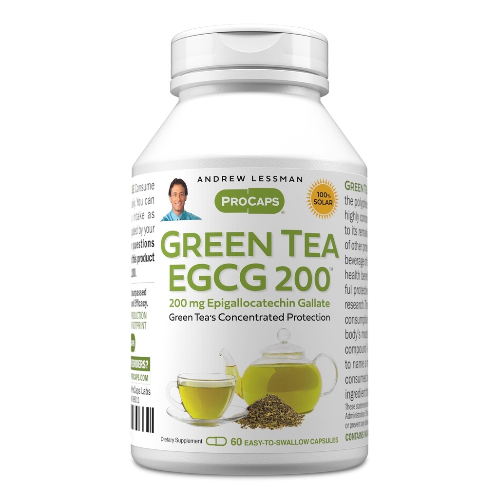 ANDREW LESSMAN 녹차 EGCG 200mg - 60 캡슐 - 200 mg EGCG, 건강한 간기능, 면역, 뇌, 심장 및 순환 체계를 위한 강력한 산화 방지제 지원. 없음 첨가제