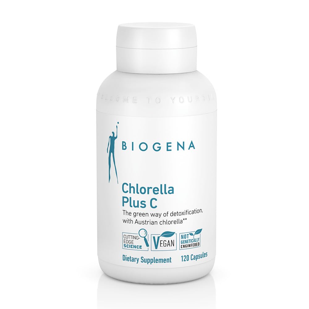 BIOGENA WISSEN SCHAFFT GESUNDHEIT Chlorella Plus C - Green Alga Supporting Detox** - 900 mg 유기농 염소라 Vulgaris 파우더 캡슐 - Non-GMO 보충