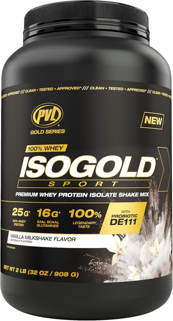 PVL 골드 시리즈 - 100 % Whey ISOGOLD 스포츠 - 프리미엄 Whey Protein Isolate Shake Mix - 2 LB - 바닐라 밀크 셰이크