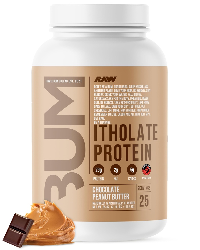 RAW Whey Isolate Protein Powder, Chocolate Peanut Butter (CBUM Itholate) - 100 % 근육 성장 및 회복을위한 잔디 볶음 스포츠 영양 분말 - 저지방, 낮은 캐비넷, 자연적으로 맛 - 25 서빙