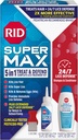 RID Super Max Lice 트리트먼트 키트, Lice & Super Lice & Eggs + 24/7 Lice Defense, Pesticide Free, 3.4 FL OZ 솔루션 + 6.8 FL OZ 일일 방어 샴푸 및 컨디셔너 + Nit 제거 빗