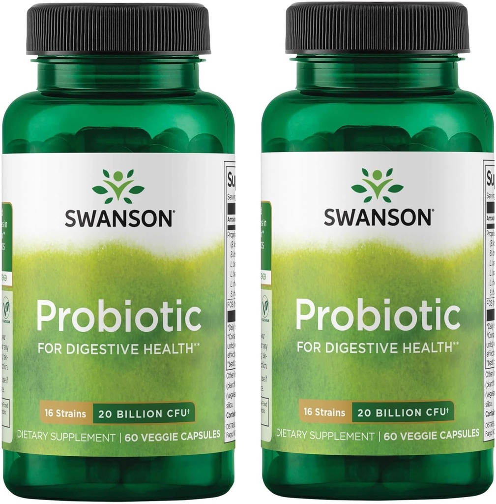 소화 건강을위한 Swanson Probiotic GI Tract Immune 지원 여행자 지원 20 억 CFU Prebiotic FOS 60 Veggie 캡슐 (캡) (2 팩)