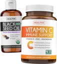 Black Seed Oil Liquid & Immune 지원 (2 개월 공급) Immune Maximiser 번들 - Black Seed Oil Liquid (16fl.oz) 프리미엄 Cold-Pressed Clack Cumin Seed Oil & Vitamin C Immune 지원 (120 Veg Cap)