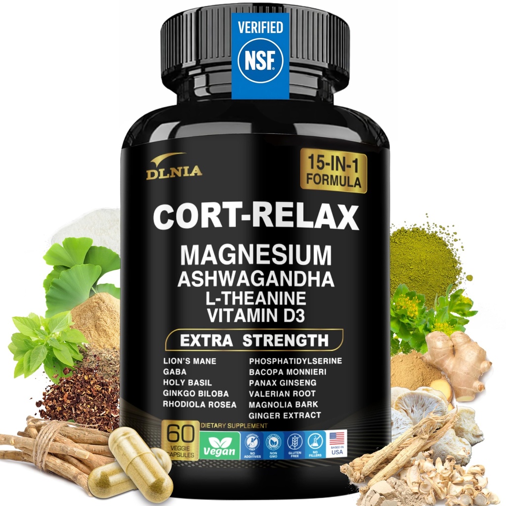 마그네슘 글리세라이드, Ashwagandha KSM-66, L-Theanine, Phosphatidylserine, Ginkgo Biloba & Lions Mane와 Super Calm Cortisol 보충