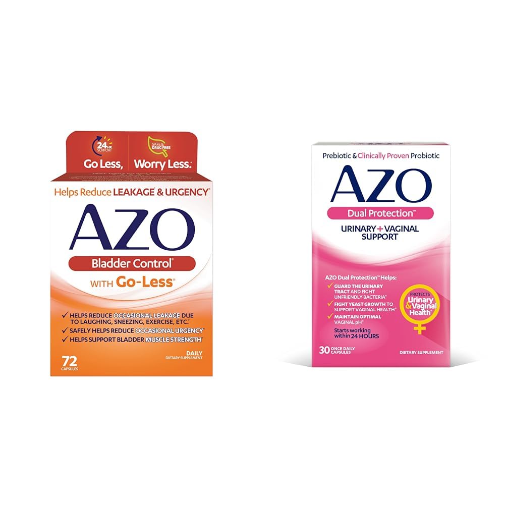 AZO Bladder Control with Go-Less Daily Supplement | 는 Occasional Urgency & Dual Protection | Urinary + Vaginal Support*| Prebiotic Plus 임상 입증 여성 프로바이오틱스