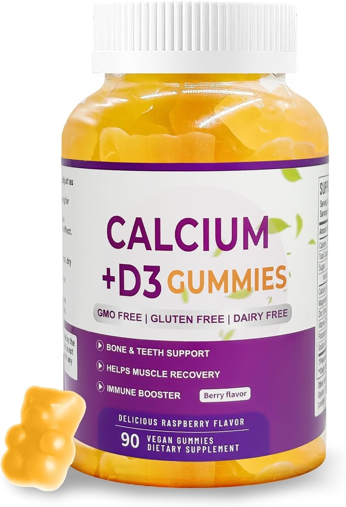 칼슘 마그네슘 아연 보충교재 Gummies D3-90는 병 당 정제 (칼슘 500mg - 마그네슘 200mg - 아연 10mg - 더하기 비타민 - 2개의 정제의 봉사 당) 베리 풍미