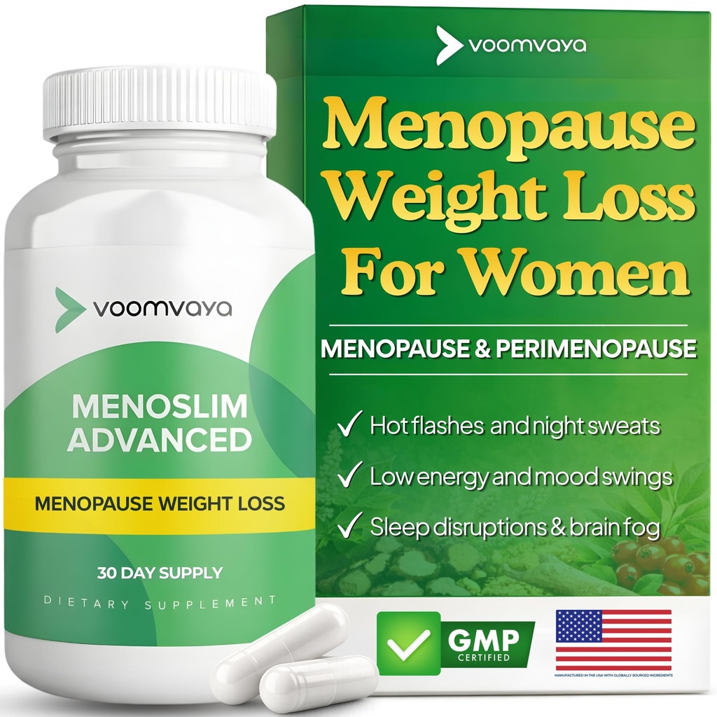 VoomVaya MenoSlim 여자를 위한 진보된 폐경기 체중 감소 - Menopause & Perimenopause는 여자를 위한 보충 교재 - 뜨거운 섬광을 위한 에스트로겐 보충교재 & Menopause 기복, 부유물, 에너지 - 60의 캡슐을 보충합니다