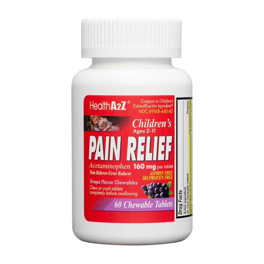 Acetaminophen 160mg | 치블릿 | 포도향수 | 아스피린 & 이부프로펜 무료 (60개)
