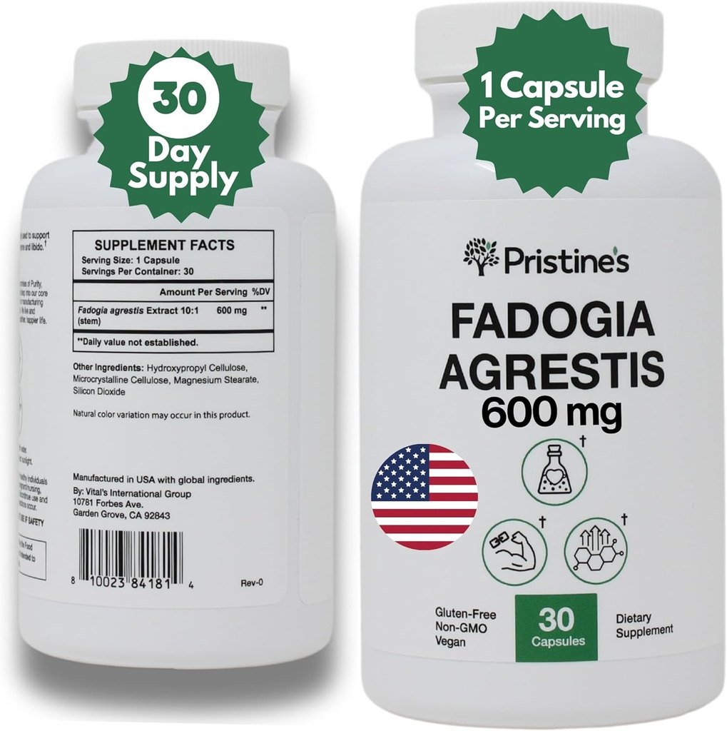 Fadogia Agrestis 600MG 30 일 공급 스포츠 영양 테스토스테론 부스터 지원 캡슐 - 근육 건물 & 활력 지원 추출물 보충교재 - 글루텐 무료 - Non-GMO