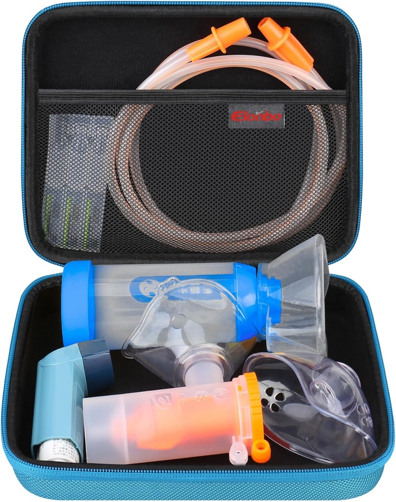분무기 보충을 위한 Elonbo 나르는 케이스 장비/Asthma Inhaler/Inhaler Spacer 가면/Nebulizer 배관 입piece 부속품 보충 세트, 소형 흡입기 분무기 부대 (사례 전용)