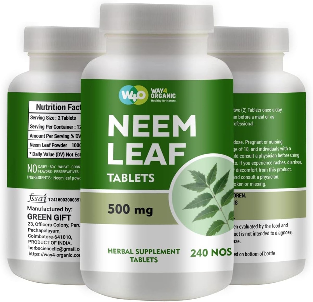 Neem 정제 - 100 % 순수 (Azadirachta Indica) (240 개 - 500mg) 120 일 공급 (1 팩)