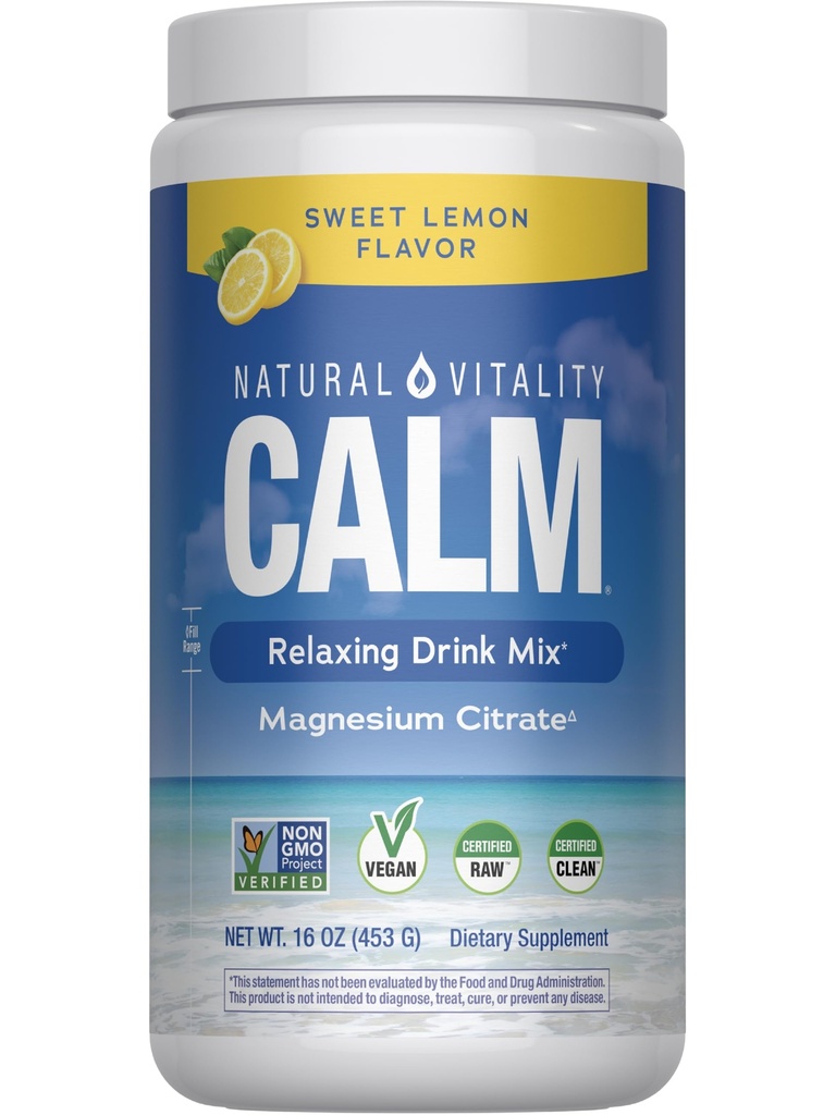 Natural Vitality Calm, 마그네슘 보충, 안티 스트레스 음료 혼합 분말, 글루텐 무료, 비건, & 비 GMO, 달콤한 레몬, 16 온스