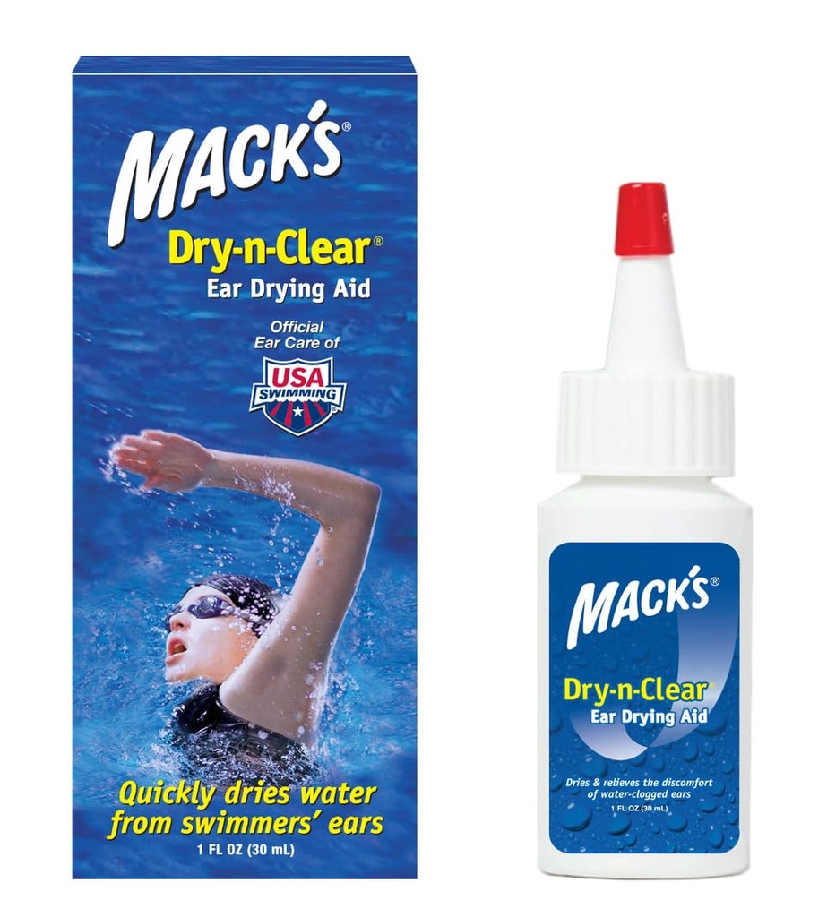 Mack의 드라이-n-Clear® 이어 건조 보조 - 수영, 샤워, 스쿠버 다이빙 및 서핑 후 물 공포 귀에 대한 Swimmers 귀 드롭 - 1 Fl Oz
