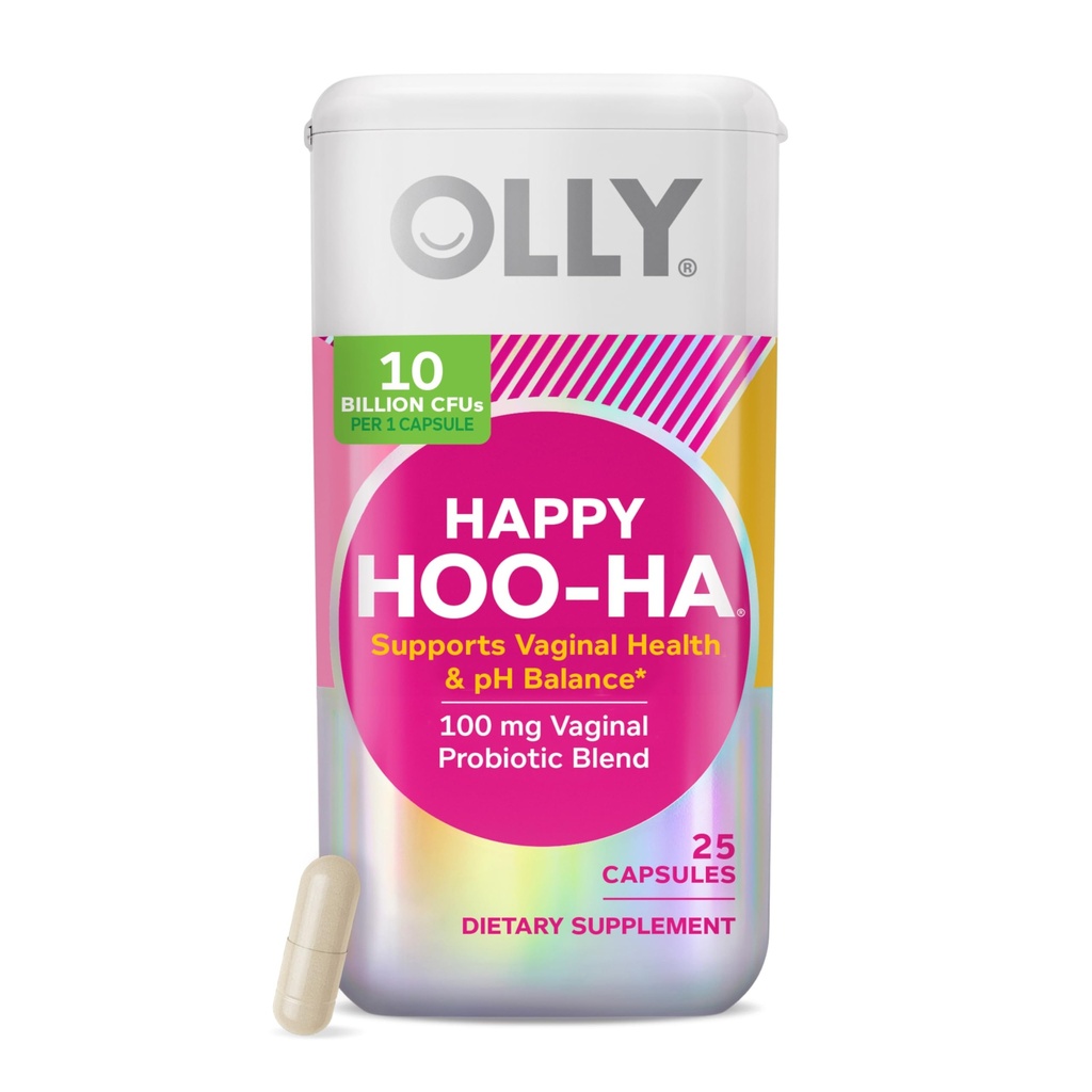 OLLY Happy Hoo-Ha 캡슐, 여성 또는 사람들을위한 Probiotics Vaginas, 질 건강 및 pH 밸런스, * 10 억 CFU, 글루텐 무료 - 25 개