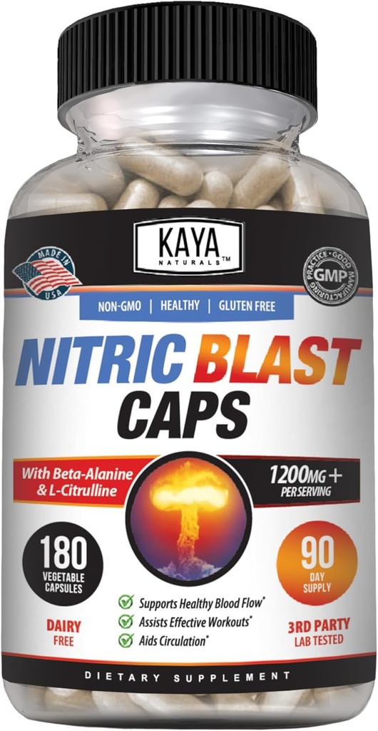Kaya Naturals - Nitric Blast Potent All-Natural Herbal Supplement for Max Health Benefits | Pre-Workout | 증가 에너지 | 향상된 야간 성능 (180 개)