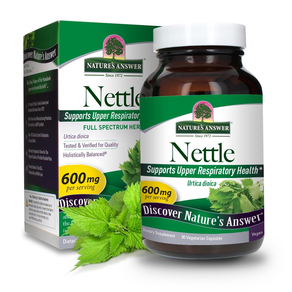 자연의 답변 Nettle Leaf Vegan 캡슐 90 개 | 전립선 지원 | 천연 에너지 | 면역 지원 | 일일 보충