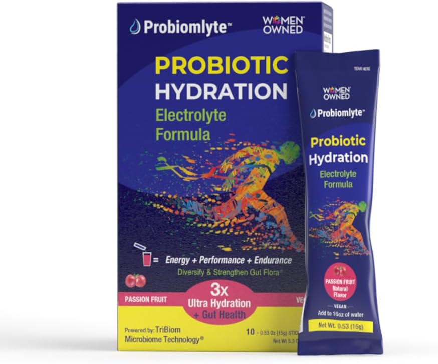 Probiomlyte- Probiotic Hydration 증폭기 (Passion Fruit)는 Endurance, Performance, Energy 및 Gut Health에 대한 특허받은 TriBiom Microbiome 기술