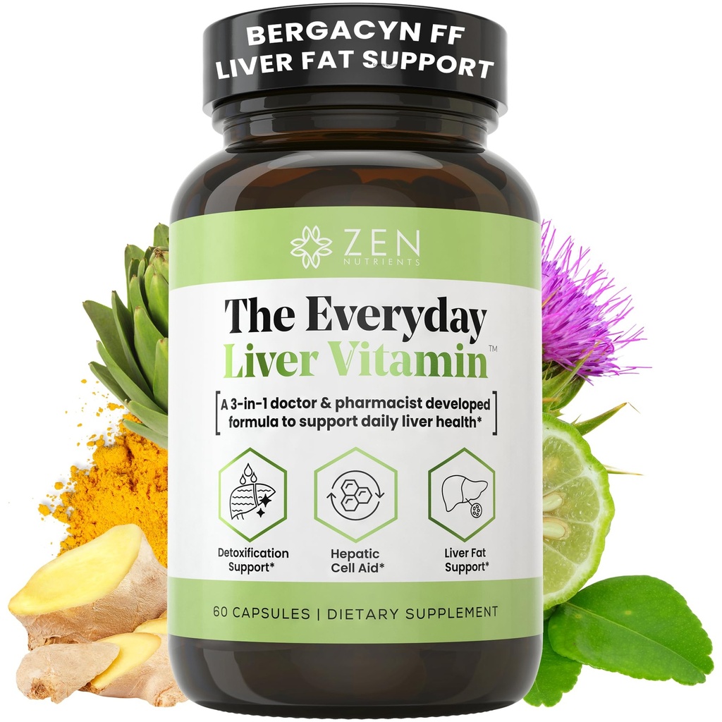 Zen Nutrients Everyday Liver Vitamin - Liver Cleanse Detox & Bergacyn FF, Organic Milk Thistle, Dandelion Root & Artichoke Extract for Liver Health - Fatty Liver 지원 보조 식품