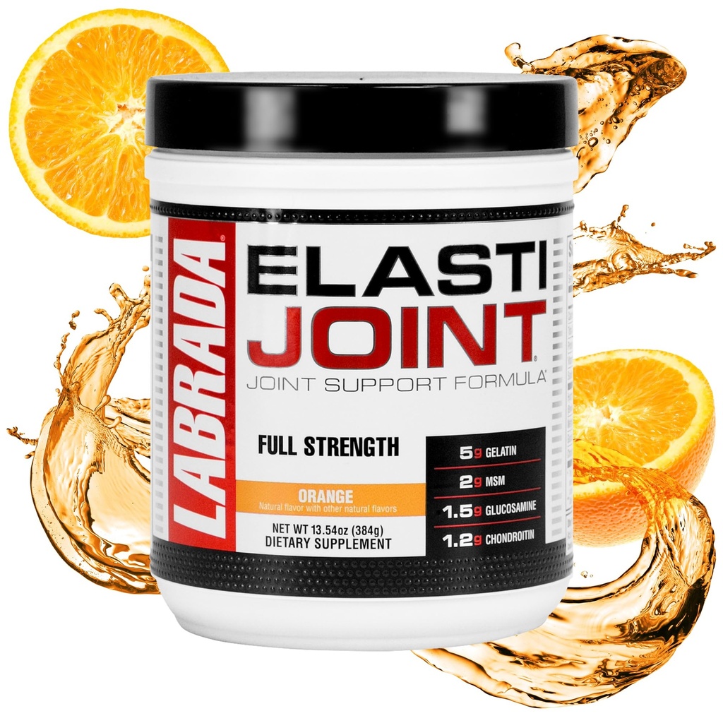 Labrada 영양 Elastijoint, 오렌지 맛, 글루코사민 합동 지원 보충교재 분말 남자 & 여자를 위한, 합동 안전 & 뼈 건강 보충교재 MSM, 글루코사민 Chondroitin MSM 글루텐 자유로운