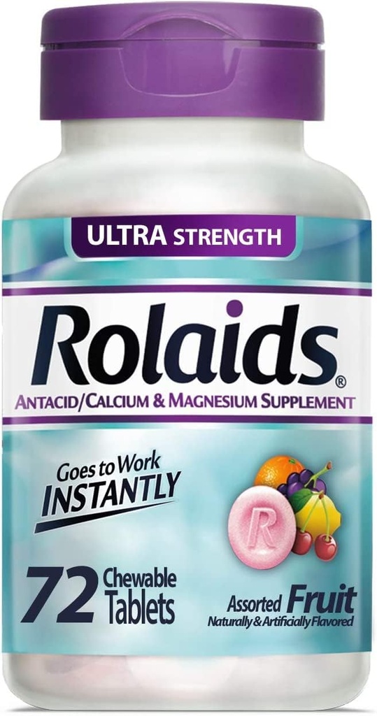 Rolaids Antacid 칼슘 & 마그네슘 보충교재 매우 힘 정제, 과일 72 ea (4의 포장)