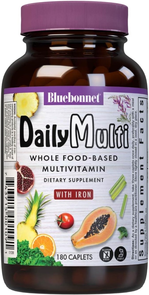 Bluebonnet Nutrition Super Earth MultiNutrient Formula (철 포함), 매일 영양 지원, 글루텐 - 무료, Kosher Certified, Dairy Free, 채식 친화적 인, 60 서빙, 녹색, 180 조사