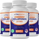 Vitamatic Melatonin 20 mg 정제 | 채식주의, 비 GMO, 글루텐 프리 | 고 효능 20 MG | 천연 베리 맛 (1/2 정제 = Melatonin 10 mg) (120 개)