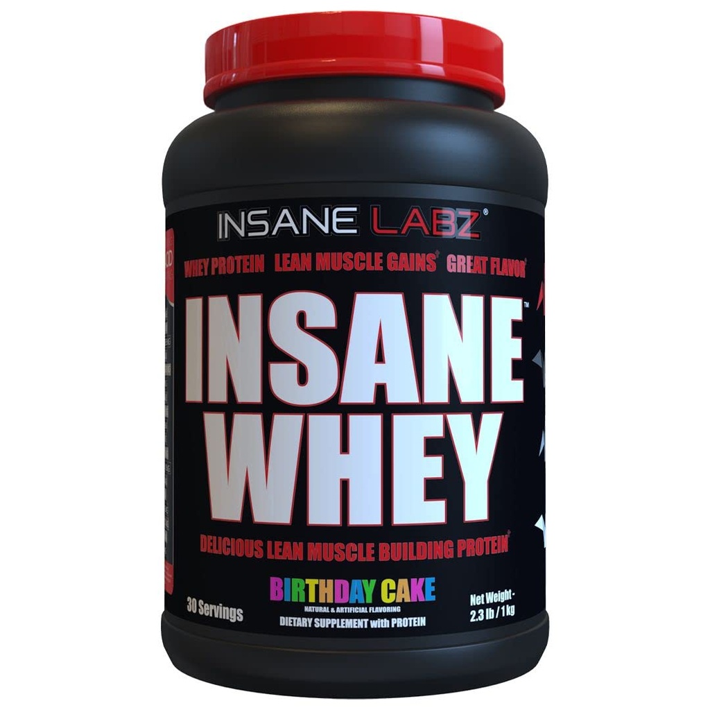Insane Labz Insane Whey, 100 % 근육 건물 Whey Protein, BCAA Amino Profile, 대량 Gainer, 식사 교체 (Birthday Cake, 30 서빙)