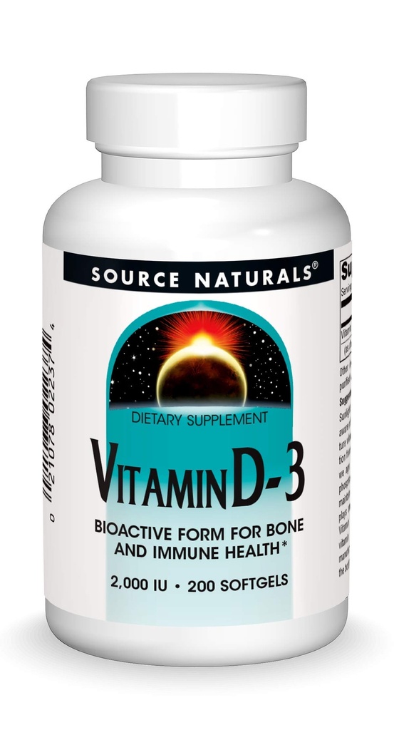 Source Naturals 비타민 D-3 2000 iu 지원 뼈 및 면역 건강 - 200 Softgels