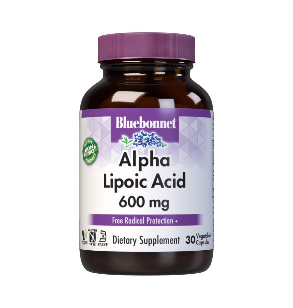 BlueBonnet 알파 Lipoic Acid 600mg - 여성 및 남성을위한 강력한 산화제 Nerve 지원 보충 - 비 GMO, Vegan, Kosher - 글루텐 무료, Soy-Free, Dairy-Free - 60 야채 캡슐