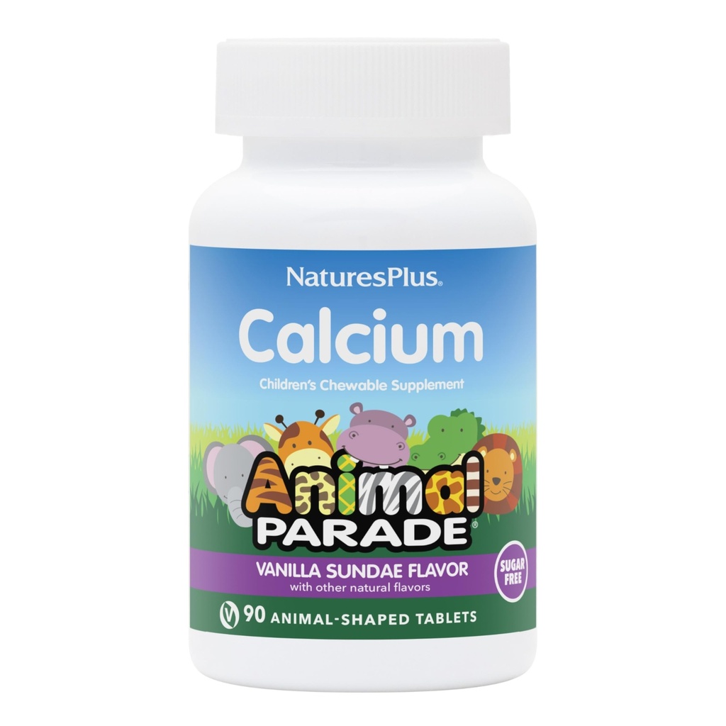 NaturesPlus Animal Parade Sugar-Free 어린이 칼슘, 바닐라 선대 맛 - 90 Chewable Animal Shaped Tablets - 뼈 건강을위한 마그네슘 - 글루텐 무료 - 45 서빙