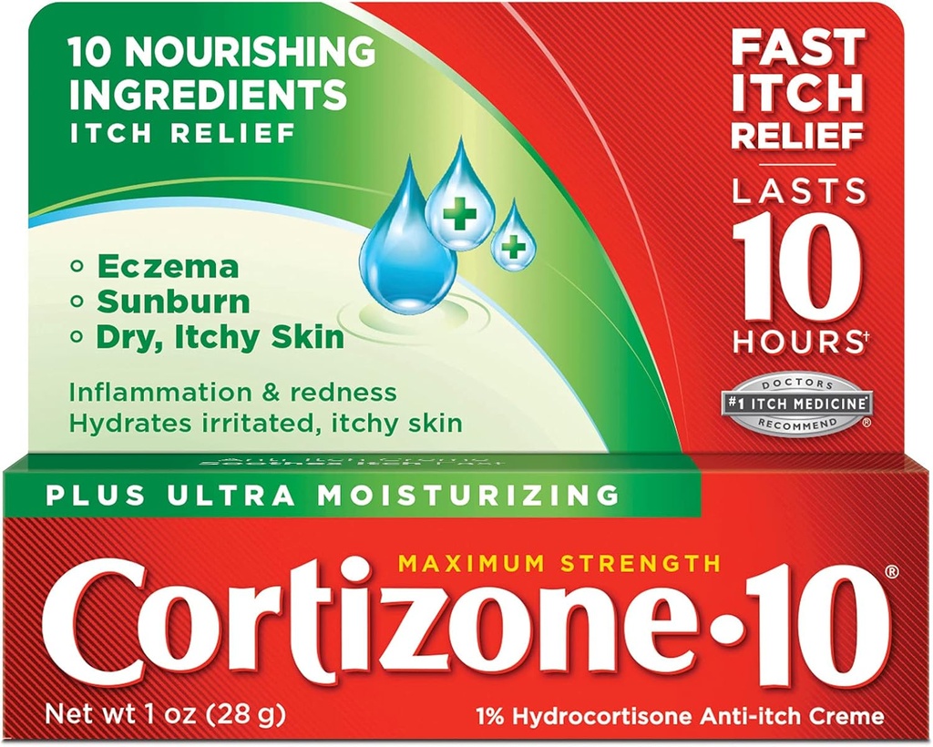 Cortizone 10 최대 힘 플러스 매우 습기를 공급 Anti-itch 크림, 1% Hydrocortisone, 1개 oz.