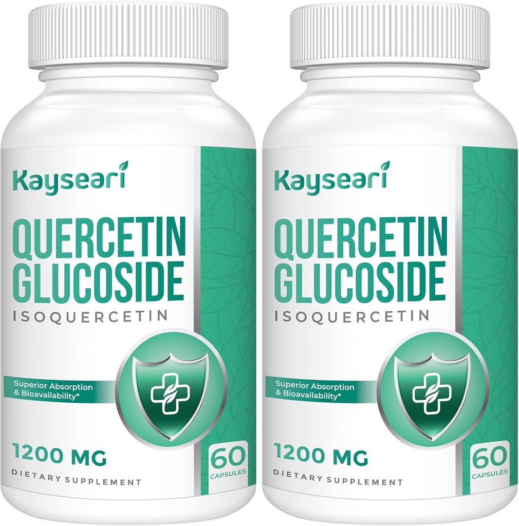 Quercetin Glucoside 1200mg 보충제 - 6X Bioavailability, 120 Veggie 캡슐, 최대 흡수를위한 검은 후추 및 루틴을 함유