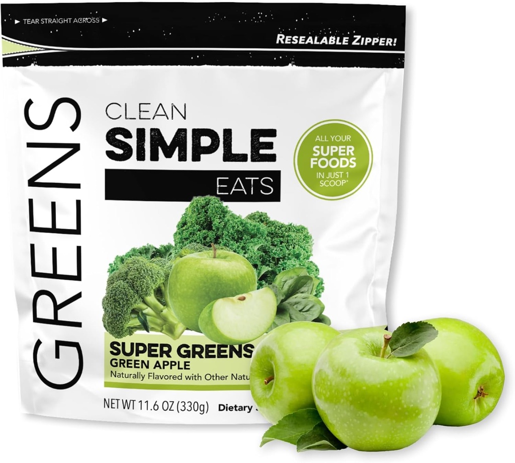 청결한 간단한 식사 최고 녹색 분말, Chlorella, Spirulina, Superfoods & Prebiotic 섬유, 인공 성분 없음, 글루텐 자유로운, 녹색 Apple 풍미, 30의 서빙을 가진 자연적인 풍미가 있는 녹색 분말
