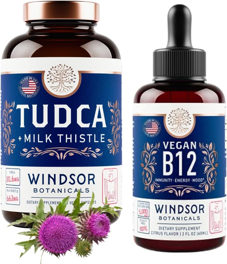 Silymarin 우유 이틀과 Vegan 비타민 B12 액체와 함께 WINDSOR BOTANICALS Tudca - 건강 지원 번들